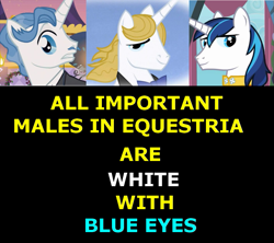 Size: 705x625 | Tagged: safe, edit, edited screencap, screencap, character:fancypants, character:prince blueblood, character:shining armor, species:pony, species:unicorn, aryan, bow tie, bust, caption, clothing, meta