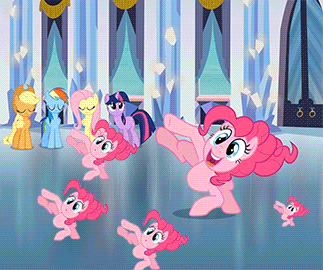 Size: 323x270 | Tagged: safe, edit, edited screencap, screencap, character:applejack, character:fluttershy, character:pinkie pie, character:rainbow dash, character:twilight sparkle, species:earth pony, species:pony, episode:games ponies play, g4, my little pony: friendship is magic, animated, boingy, female, mare, multeity, too much pink energy is dangerous