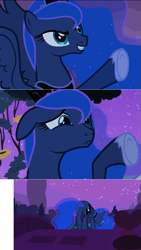 Size: 671x1191 | Tagged: safe, edit, edited screencap, screencap, character:princess luna, species:alicorn, species:pony, episode:luna eclipsed, g4, my little pony: friendship is magic, eyes closed, female, floppy ears, frown, grin, mare, reaction image, sad, season 2, smiling, sulking, thread