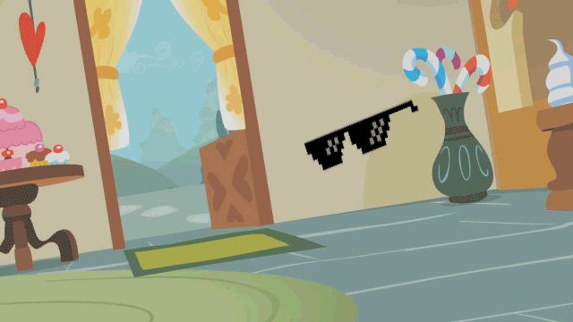 Size: 640x360 | Tagged: safe, edit, edited screencap, screencap, character:fluttershy, episode:swarm of the century, g4, my little pony: friendship is magic, animated, deal with it, female, sliding, solo, sunglasses