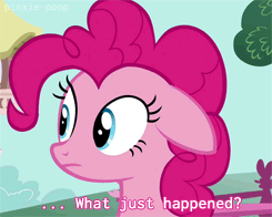 Size: 245x196 | Tagged: safe, edit, edited screencap, screencap, character:pinkie pie, species:earth pony, species:pony, episode:a friend in deed, g4, my little pony: friendship is magic, animated, cropped, female, floppy ears, looking at you, mare, ponyville, solo, text