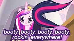 Size: 245x138 | Tagged: safe, edit, edited screencap, screencap, character:princess cadance, character:twilight sparkle, character:twilight sparkle (unicorn), species:alicorn, species:pony, species:unicorn, friendship is witchcraft, animated, ass up, booty booty booty booty rockin' everywhere, bubba sparxxx, butt shake, confused, face down ass up, female, foaly matripony, frown, gif, gif for breezies, mare, ms. new booty, picture for breezies, plot, song reference, subtitles, twibutt, wide eyes