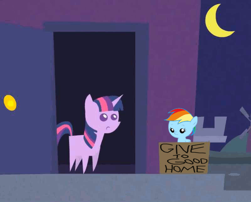 Size: 800x644 | Tagged: safe, edit, edited screencap, screencap, character:rainbow dash, character:twilight sparkle, fanfic:my little dashie, friendship is witchcraft, adoption, box, pointy ponies, younger