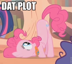 Size: 517x457 | Tagged: safe, edit, edited screencap, screencap, character:pinkie pie, species:earth pony, species:pony, episode:bridle gossip, g4, my little pony: friendship is magic, caption, dat butt, female, image macro, mare, meme, out of context, plot, spitty pie, the ass was fat