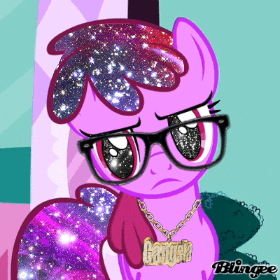 Size: 400x400 | Tagged: safe, edit, edited screencap, screencap, character:berry punch, character:berryshine, episode:green isn't your color, g4, my little pony: friendship is magic, animated, blingee, exploitable meme, female, gangsta, gangster, glasses, hipster, jewelry, meme, necklace, solo