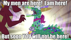 Size: 993x558 | Tagged: safe, edit, edited screencap, screencap, character:garble, character:rainbow dash, character:spike, character:twilight sparkle, species:dragon, episode:dragon quest, g4, my little pony: friendship is magic, crackle's cousin, dragon disguise, image macro, the princess bride