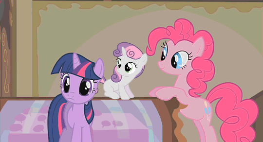 Size: 540x292 | Tagged: safe, edit, edited screencap, screencap, character:pinkie pie, character:sweetie belle, character:twilight sparkle, episode:swarm of the century, g4, my little pony: friendship is magic, abdominal bulge, animated, belly, eaten alive, eating, marshmallow, pinkie pred, ponies eating meat, ponies eating ponies, sweetie belle is a marshmallow too, sweetie gulp, vore, wat