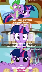 Size: 1280x2160 | Tagged: safe, edit, edited screencap, screencap, character:spike, character:twilight sparkle, character:twilight sparkle (alicorn), species:alicorn, species:dragon, species:pony, episode:magical mystery cure, episode:the crystal empire, g4, my little pony: friendship is magic, bookends, everything is going to be ok, female, male, mare
