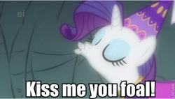 Size: 600x340 | Tagged: safe, edit, edited screencap, screencap, character:rarity, episode:a dog and pony show, g4, my little pony: friendship is magic, eyes closed, female, image macro, kissy face, solo