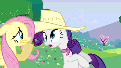 Size: 400x225 | Tagged: safe, edit, edited screencap, screencap, character:fluttershy, character:rarity, episode:a canterlot wedding, g4, my little pony: friendship is magic, animated, clothing, derp, duo, hat, loop, reversed, swoon
