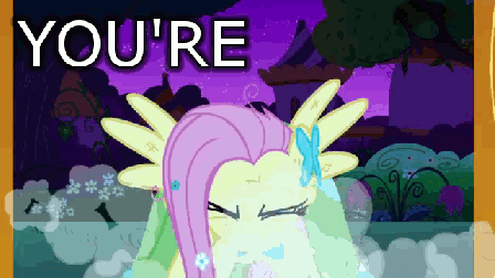 Size: 448x252 | Tagged: safe, edit, edited screencap, screencap, character:fluttershy, episode:the best night ever, g4, my little pony: friendship is magic, angry, animated, clothing, dress, female, flutterrage, gala dress, image macro, scratches, solo, spread wings, wings, yelling, you're going to love me