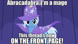 Size: 640x360 | Tagged: safe, edit, edited screencap, screencap, character:trixie, species:pony, species:unicorn, episode:boast busters, g4, my little pony: friendship is magic, bump, dialogue, female, image macro, mare, meme, reaction image, solo, trixie yells at everything
