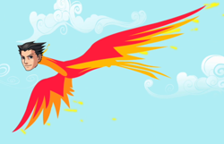 Size: 500x322 | Tagged: safe, edit, edited screencap, screencap, character:philomena, species:phoenix, episode:a bird in the hoof, g4, my little pony: friendship is magic, ace attorney, crossover, phoenix wright, pun, wat