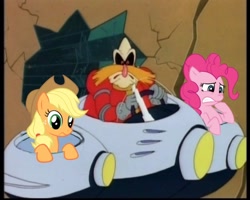 Size: 720x576 | Tagged: source needed, safe, edit, edited screencap, screencap, character:applejack, character:pinkie pie, species:human, applestare, crossover, doctor eggman, sonic the hedgehog (series)