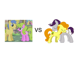 Size: 1000x768 | Tagged: safe, edit, edited screencap, screencap, character:carrot top, character:daisy, character:golden harvest, character:goldengrape, character:written script, species:earth pony, species:pony, species:unicorn, ship:daisygrape, ship:goldenscript, female, male, mare, ponies standing next to each other, shipping, stallion, straight