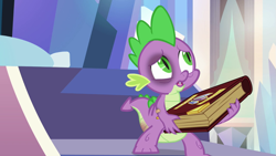 Size: 999x562 | Tagged: safe, edit, edited screencap, screencap, character:spike, episode:the crystal empire, g4, my little pony: friendship is magic, abuse, abuse edit, bandaid, black eye, book, bruised, history of the crystal empire, spanking, spikeabuse