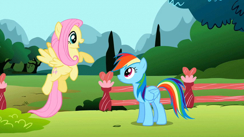 Size: 853x480 | Tagged: safe, edit, edited screencap, screencap, character:fluttershy, character:rainbow dash, episode:may the best pet win, g4, my little pony: friendship is magic, animated, boop, image macro, meme, scrunchy face