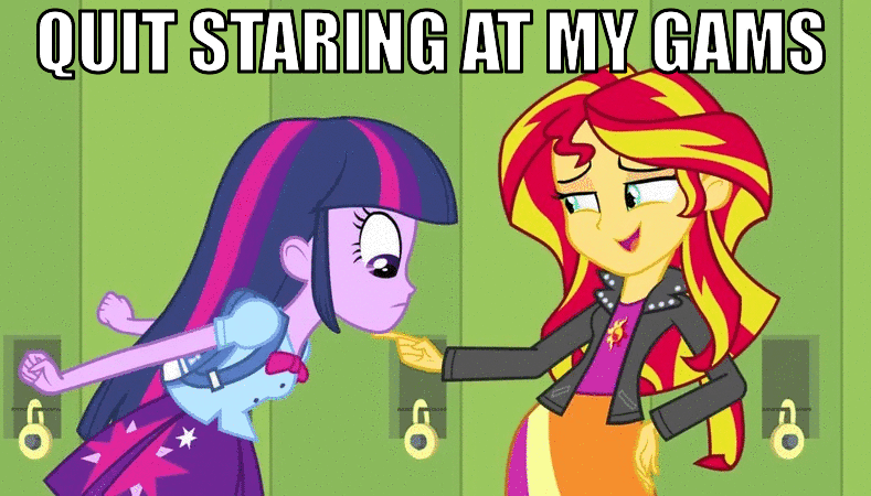 Size: 789x450 | Tagged: safe, edit, edited screencap, screencap, character:sunset shimmer, character:twilight sparkle, equestria girls:equestria girls, g4, my little pony: equestria girls, my little pony:equestria girls, animated, duo, image macro