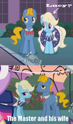 Size: 394x665 | Tagged: safe, edit, edited screencap, screencap, character:eclair créme, character:perfect pace, episode:sweet and elite, g4, my little pony: friendship is magic, cropped, doctor who, hub logo, meta, the master