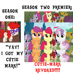 Size: 1025x1050 | Tagged: safe, edit, edited screencap, screencap, character:apple bloom, character:diamond tiara, character:scootaloo, character:silver spoon, character:snails, character:snips, character:sweetie belle, character:twist, species:pegasus, species:pony, species:unicorn, episode:call of the cutie, episode:the return of harmony, g4, my little pony: friendship is magic, animation error, circled, colt, cropped, cutie mark, cutie mark crusaders, female, filly, foal, male, meta, missing cutie mark
