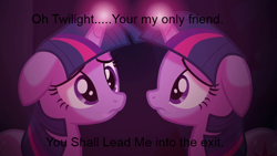 Size: 640x360 | Tagged: safe, edit, edited screencap, screencap, character:twilight sparkle, episode:a canterlot wedding, g4, my little pony: friendship is magic, cave, clone, floppy ears, grammar, light spell, reflection, selfcest