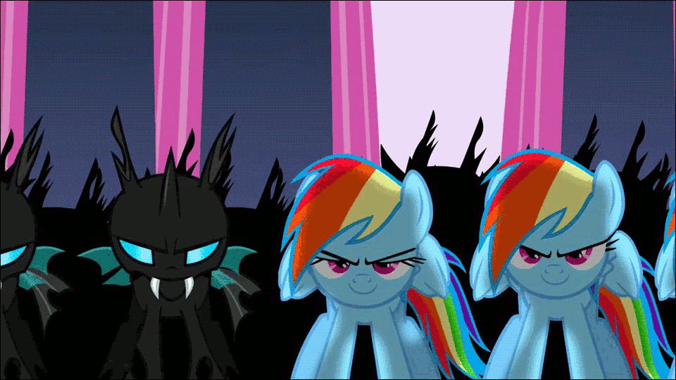 Size: 960x540 | Tagged: safe, edit, edited screencap, screencap, character:rainbow dash, species:changeling, episode:a canterlot wedding, g4, my little pony: friendship is magic, animated, disguise, disguised changeling, loop