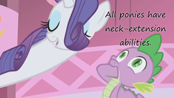 Size: 1280x720 | Tagged: safe, edit, edited screencap, screencap, character:rarity, character:spike, episode:the ticket master, g4, my little pony: friendship is magic, insane pony thread, long neck, neck, stretching, tumblr