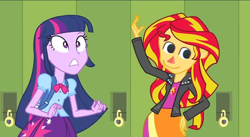 Size: 956x525 | Tagged: safe, edit, edited screencap, screencap, character:sunset shimmer, equestria girls:equestria girls, g4, my little pony: equestria girls, my little pony:equestria girls, animal crossing, crossover, villager