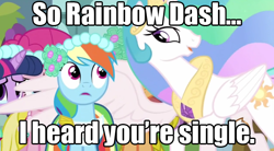 Size: 632x350 | Tagged: safe, edit, edited screencap, screencap, character:applejack, character:pinkie pie, character:princess celestia, character:rainbow dash, character:twilight sparkle, episode:a canterlot wedding, g4, my little pony: friendship is magic, bridesmaid dress, clothing, dress, female, image macro, lesbian, one wing out, wings