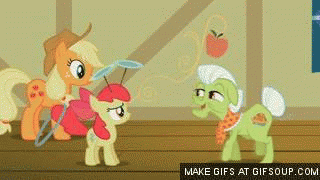 Size: 320x180 | Tagged: safe, edit, edited screencap, screencap, character:apple bloom, character:applejack, character:granny smith, episode:the cutie pox, g4, my little pony: friendship is magic, animated, dancing, gifsoup, loop-de-hoop, plate spinning