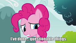 Size: 640x360 | Tagged: safe, edit, edited screencap, screencap, character:pinkie pie, species:earth pony, species:pony, episode:too many pinkie pies, g4, my little pony: friendship is magic, blade runner, bust, female, image macro, mare, pinkie clone debate, pinkie tyrone, solo