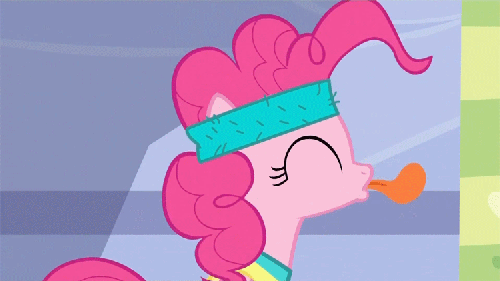 Size: 500x281 | Tagged: safe, edit, edited screencap, screencap, character:pinkie pie, episode:a friend in deed, g4, my little pony: friendship is magic, animated, exercise, eyes closed, female, headband, loop, solo, tongue out, workout outfit