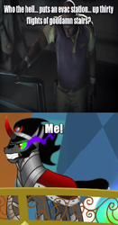 Size: 680x1298 | Tagged: safe, edit, edited screencap, screencap, character:king sombra, episode:the crystal empire, g4, my little pony: friendship is magic, coach (l4d2), image macro, left 4 dead, left 4 dead 2, stairs