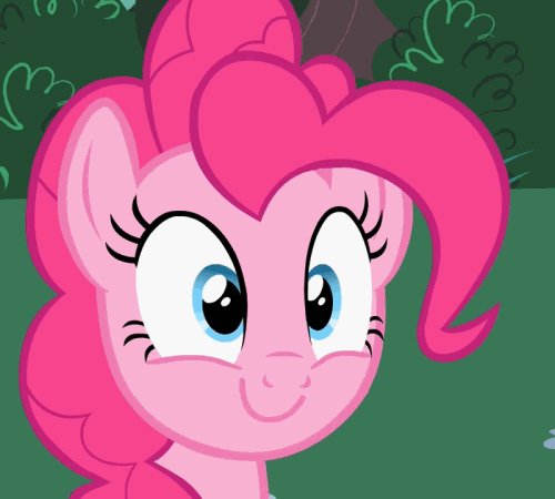 Size: 500x450 | Tagged: safe, edit, edited screencap, screencap, character:pinkie pie, episode:baby cakes, g4, my little pony: friendship is magic, animated, bipolar, cropped, excited, eye shimmer, female, happy, image macro, reaction image, smiling, solo