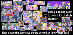 Size: 1968x954 | Tagged: safe, edit, edited screencap, screencap, character:caesar, character:cloud kicker, character:fine line, character:lyrica lilac, character:minuette, character:pinkie pie, character:rarity, character:royal ribbon, character:sealed scroll, character:star gazer, character:twilight sparkle, species:pony, episode:a canterlot wedding, episode:green isn't your color, episode:magical mystery cure, episode:sweet and elite, episode:the best night ever, g4, my little pony: friendship is magic, background pony, clothing, cropped, dress, gala dress, headcanon, ponies standing next to each other, theory