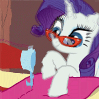 Size: 200x200 | Tagged: safe, edit, edited screencap, screencap, character:rarity, episode:suited for success, g4, my little pony: friendship is magic, animated, cropped, datamosh, female, glasses, glitch, rarity's glasses, sewing machine, solo, wat