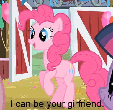 Size: 383x371 | Tagged: safe, edit, edited screencap, screencap, character:pinkie pie, character:twilight sparkle, episode:party of one, g4, my little pony: friendship is magic, bronybait, farm, girlfriend, grammar error, image macro