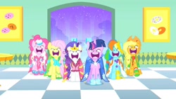 Size: 1280x720 | Tagged: safe, edit, edited screencap, screencap, character:applejack, character:fluttershy, character:pinkie pie, character:rainbow dash, character:rarity, character:twilight sparkle, episode:the best night ever, g4, my little pony: friendship is magic, clothing, dress, face swap, flutterrage, gala dress, mane six, you're going to love me