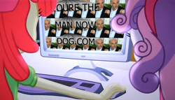Size: 1256x719 | Tagged: safe, edit, edited screencap, screencap, character:apple bloom, character:sweetie belle, equestria girls:equestria girls, g4, my little pony: equestria girls, my little pony:equestria girls, computer, duo, meme, sean connery, the crusaders browse the internet, ytmnd