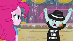 Size: 960x540 | Tagged: safe, edit, edited screencap, screencap, character:pinkie pie, character:snips, equestria girls:equestria girls, g4, my little pony: equestria girls, my little pony:equestria girls, brony, brony stereotype, clothing, fedora shaming, hat, meme, neckbeard, snips shirt, trilby