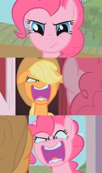 Size: 700x1182 | Tagged: safe, edit, edited screencap, screencap, character:applejack, character:pinkie pie, episode:party of one, g4, my little pony: friendship is magic, face swap, flutterrage, you're going to love me