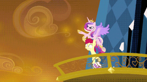 Size: 500x278 | Tagged: safe, edit, edited screencap, screencap, character:apple bloom, character:princess cadance, animated, epic wife tossing, fastball special, hub logo