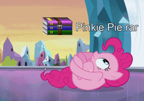 Size: 500x350 | Tagged: safe, edit, edited screencap, screencap, character:pinkie pie, character:twilight sparkle, character:twilight sparkle (alicorn), species:alicorn, equestria girls:equestria girls, g4, my little pony: equestria girls, my little pony:equestria girls, animated, curled up, frown, funny as hell, i can't believe it's not superedit, pun, rar, wat, wide eyes, winrar