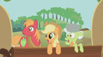 Size: 360x202 | Tagged: safe, edit, edited screencap, screencap, character:applejack, character:big mcintosh, character:granny smith, species:earth pony, species:pony, episode:swarm of the century, g4, my little pony: friendship is magic, animated, image macro, male, open mouth, pot, reaction image, saucepan, stallion