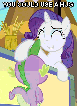 Size: 306x421 | Tagged: safe, edit, edited screencap, screencap, character:rarity, character:spike, ship:sparity, episode:the crystal empire, g4, my little pony: friendship is magic, animated, cropped, female, hug, image macro, imma snuggle you, male, shipping, spikelove, straight
