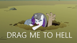 Size: 655x366 | Tagged: safe, edit, edited screencap, screencap, character:fido, character:rarity, character:rover, species:diamond dog, species:pony, species:unicorn, episode:a dog and pony show, g4, my little pony: friendship is magic, drag me to hell, female, hole, image macro, mare, spot