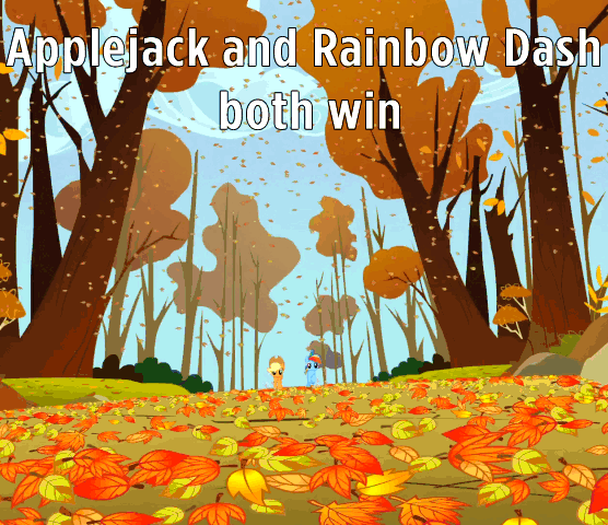 Size: 556x480 | Tagged: safe, edit, edited screencap, screencap, character:applejack, character:rainbow dash, episode:fall weather friends, g4, my little pony: friendship is magic, animated, autumn, cropped, duo, game grumps, running, running of the leaves