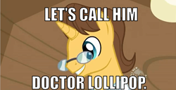 Size: 894x456 | Tagged: safe, edit, edited screencap, screencap, character:doctor horse, character:doctor stable, species:pony, species:unicorn, episode:read it and weep, g4, my little pony: friendship is magic, cartoon hangover, doctor, doctor lollipop, hub logo, image macro, solo