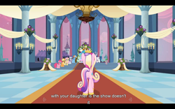 Size: 1024x640 | Tagged: safe, edit, edited screencap, screencap, character:applejack, character:fluttershy, character:pinkie pie, character:princess cadance, character:princess celestia, character:rainbow dash, character:rarity, character:spike, species:earth pony, species:pegasus, species:pony, species:unicorn, episode:a canterlot wedding, g4, my little pony: friendship is magic, butt, caption, female, mare, plot, youtube caption