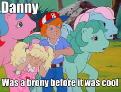 Size: 644x489 | Tagged: safe, edit, edited screencap, screencap, character:danny williams, character:molly williams, character:peach blossom, character:whizzer, character:wind whistler, species:human, g1, my little pony 'n friends, before it was cool, first brony, hipster, image macro